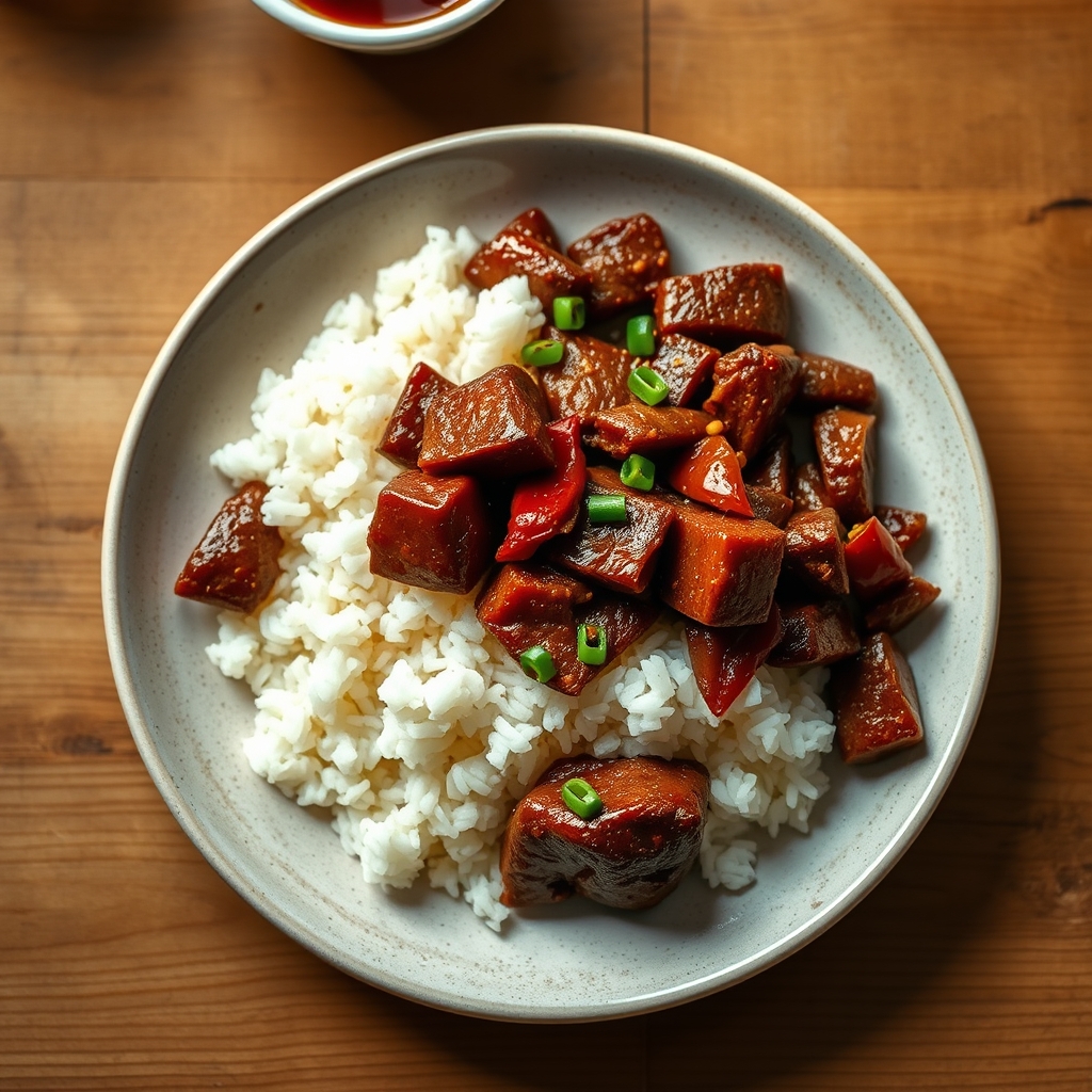 Bœuf au poivre et riz