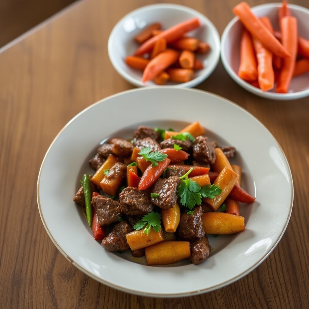 Bœuf sauté à l'achiote et légumes racines