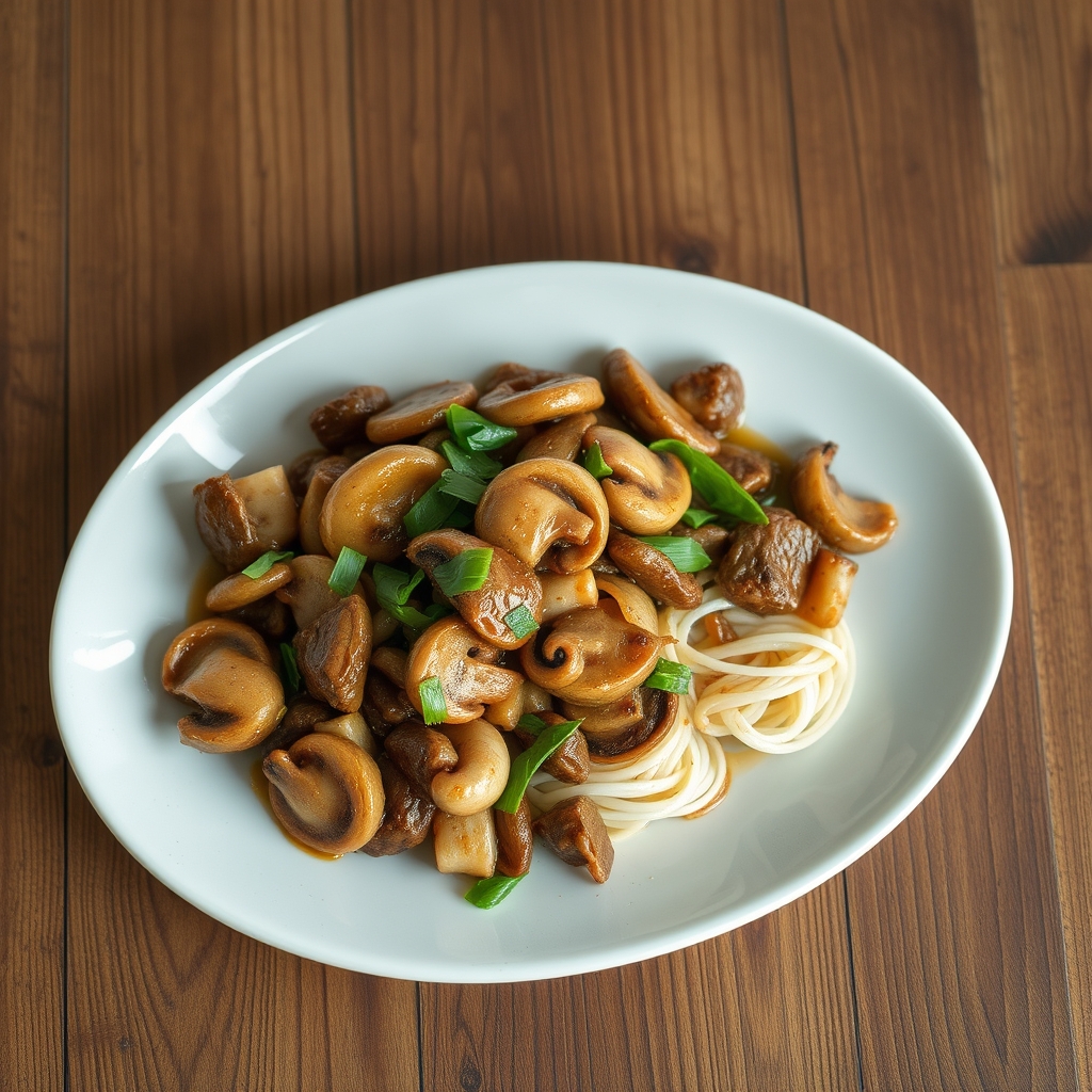 Bœuf sauté aux champignons et oignons