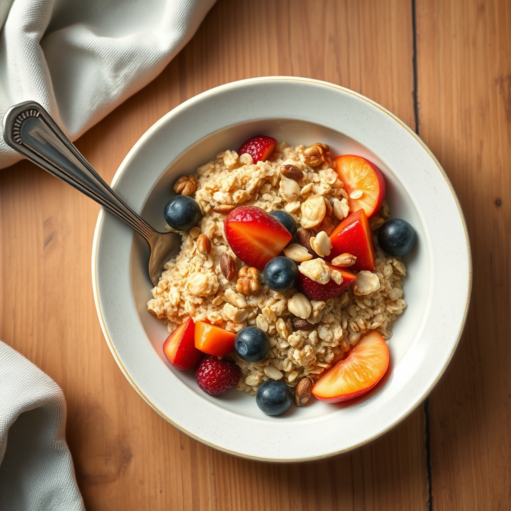 Bol de gruau grec aux fruits et aux noix