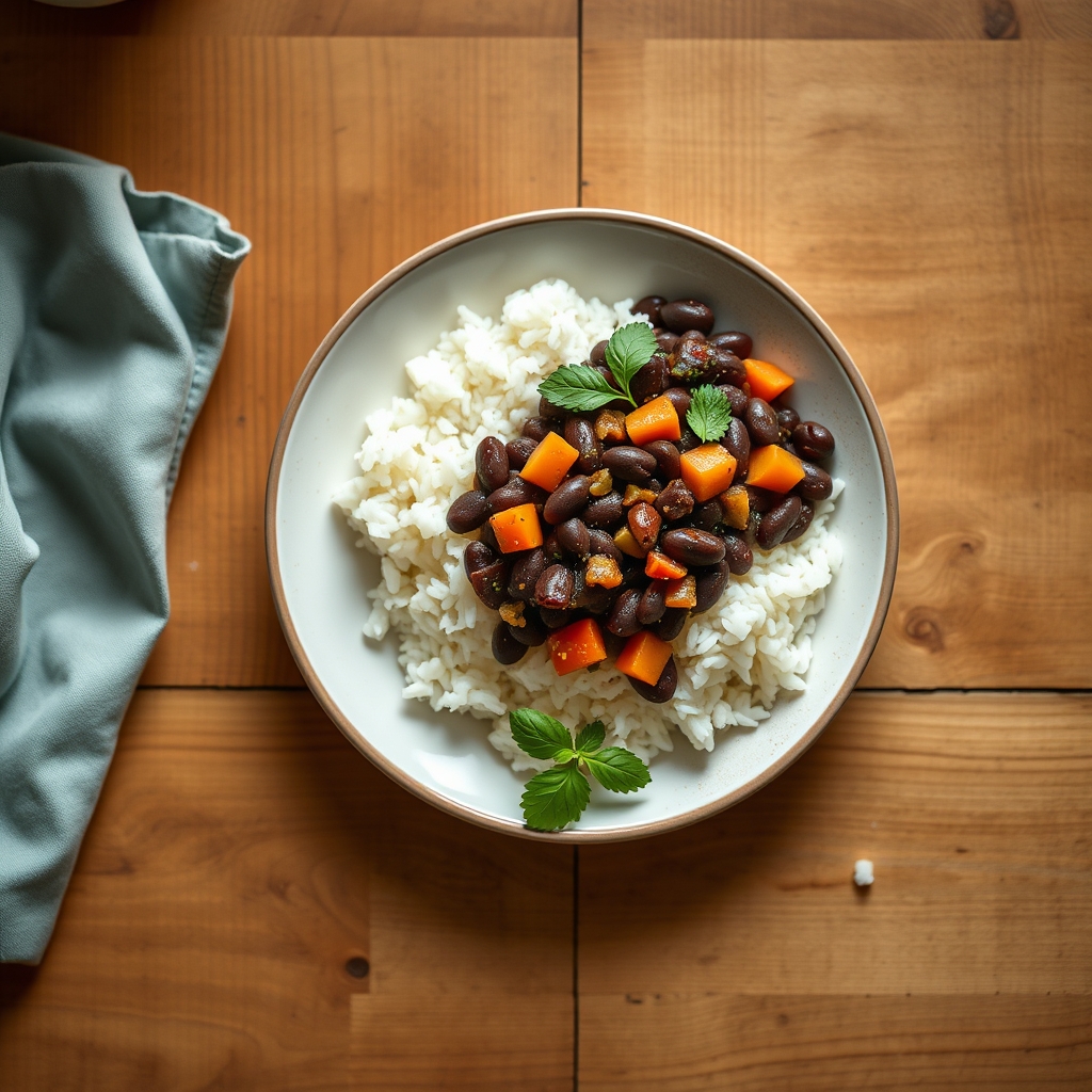 Bol de haricots noirs et de riz