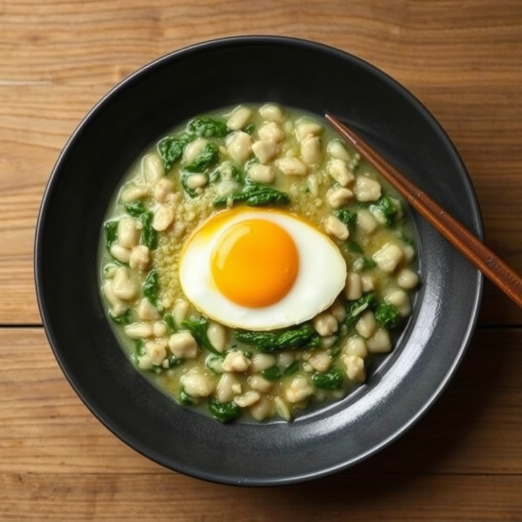 Bol de porridge aux œufs et épinards