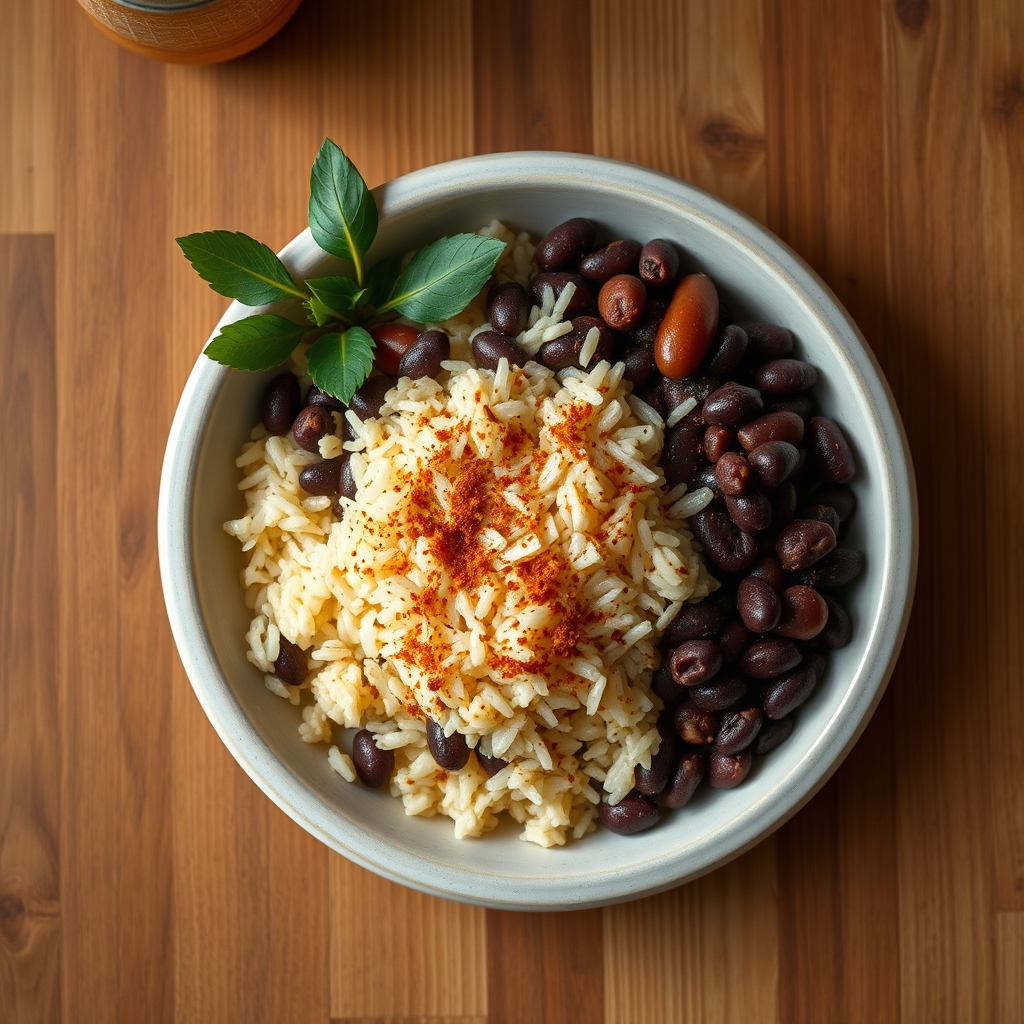 Bol de riz et de haricots noirs