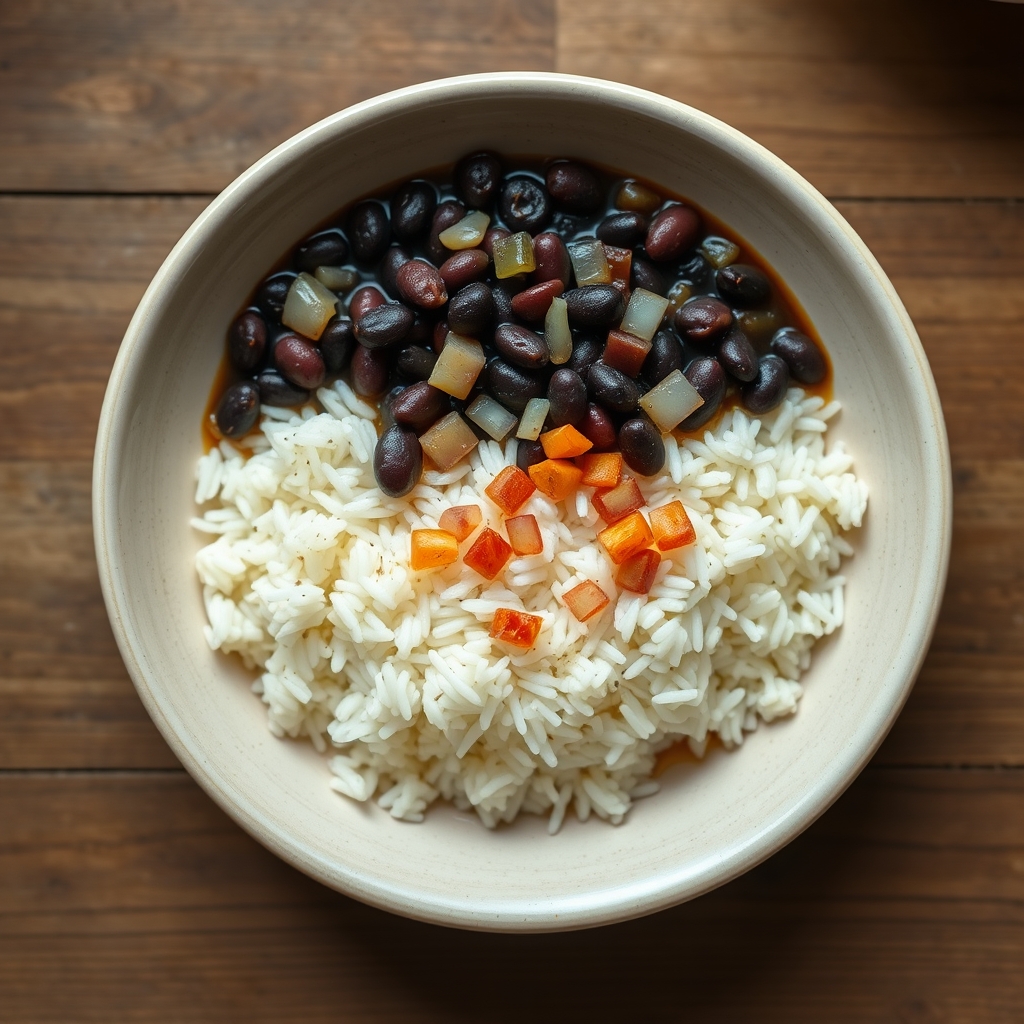 Bol de riz et de haricots noirs