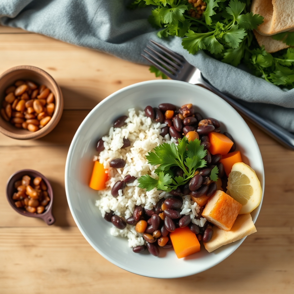 Bol de riz et haricots noirs haïtiens