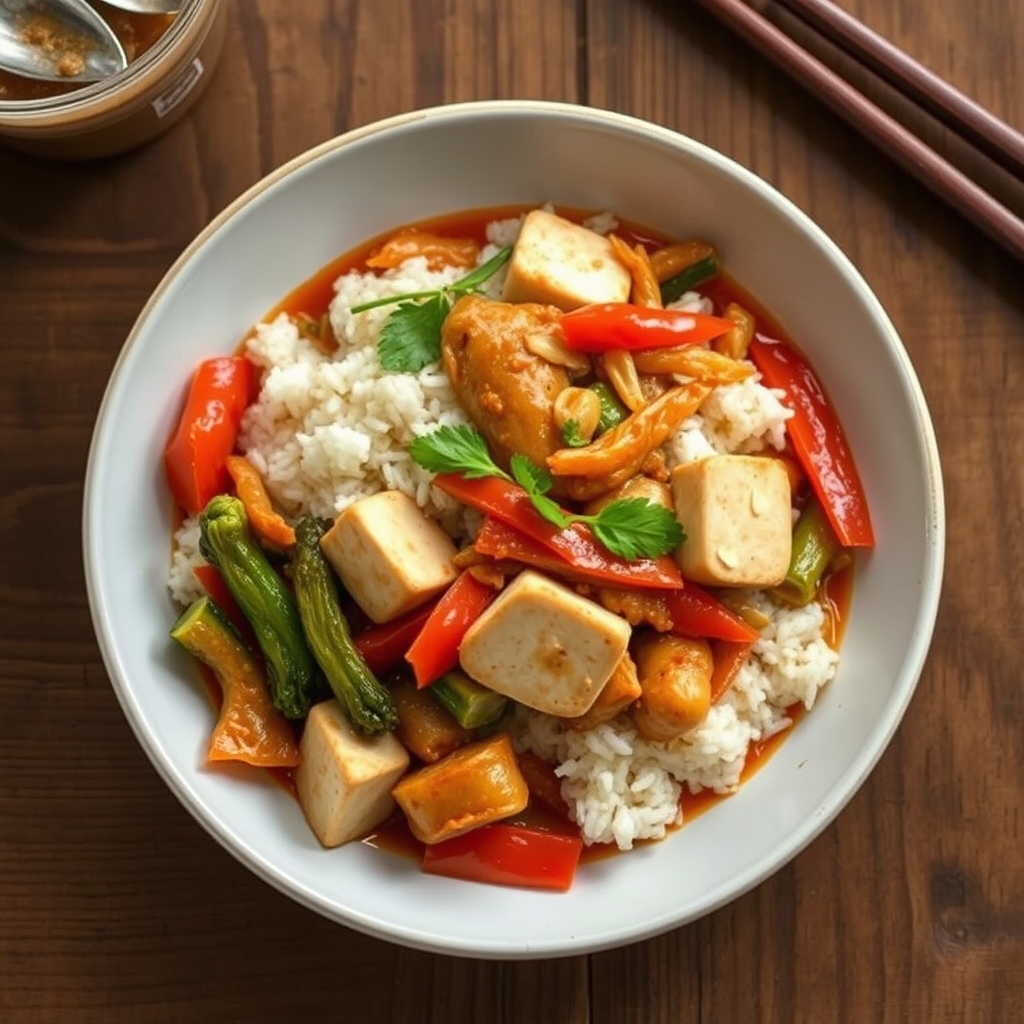Bol de riz gluant aux légumes et tofu