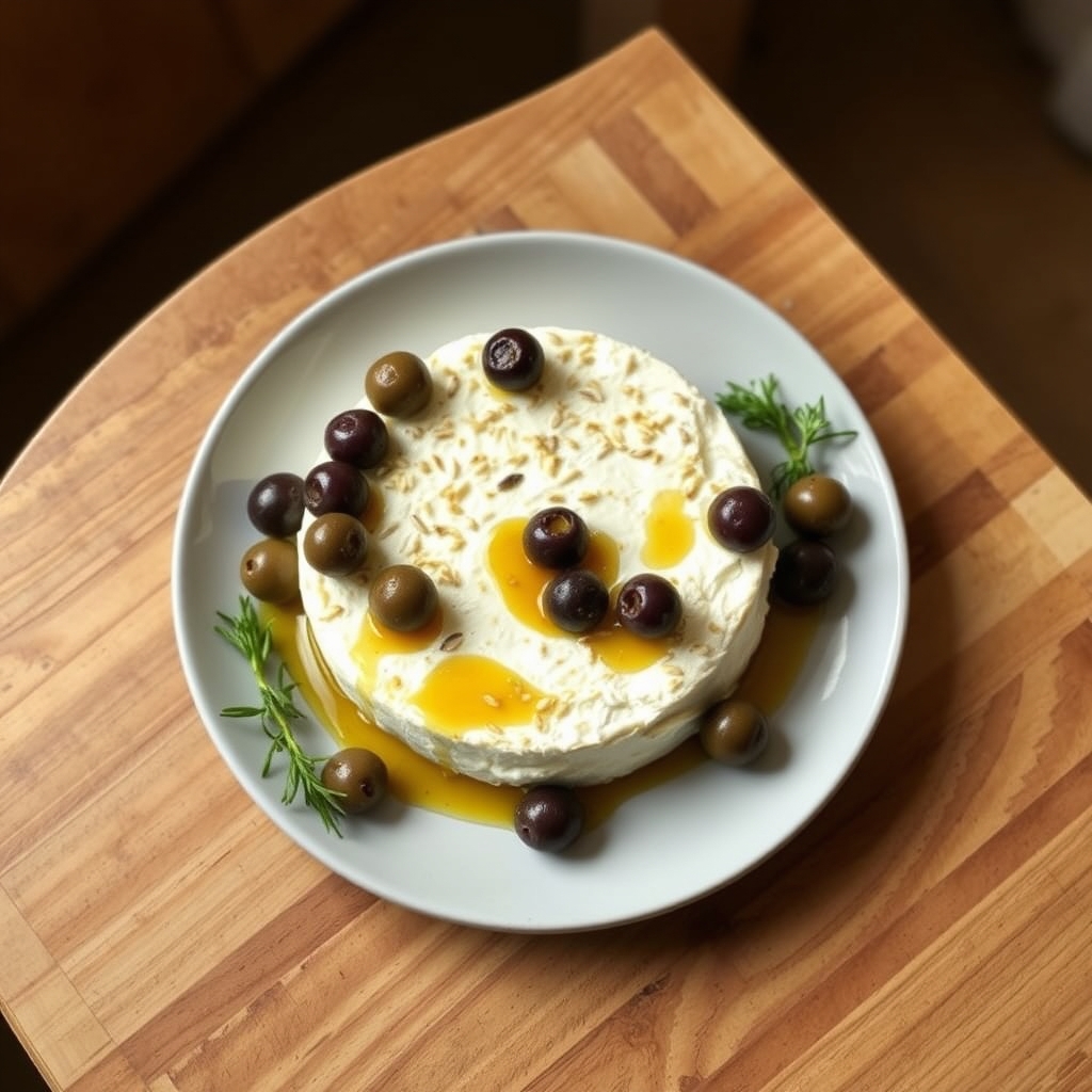 Boule de fromage feta au four avec miel et olives