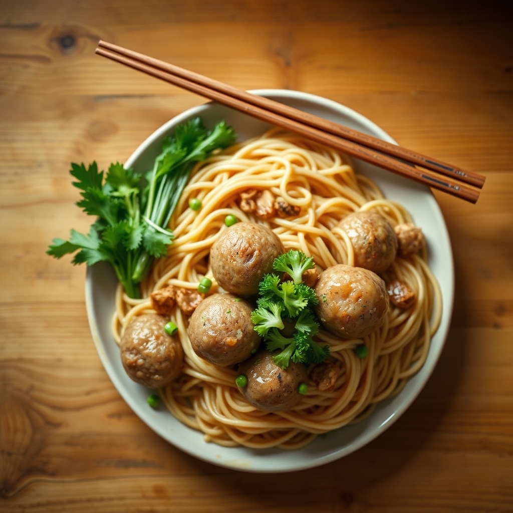 Boulettes de porc aux œufs et nouilles