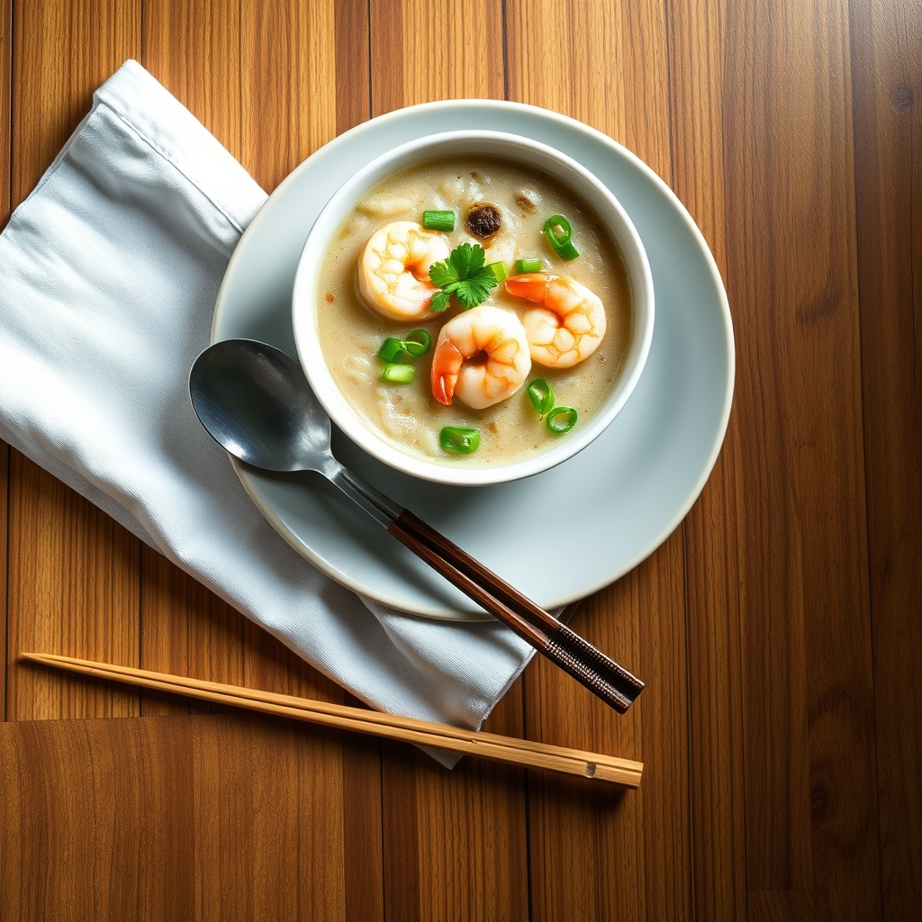 Cháo aux crevettes et gingembre