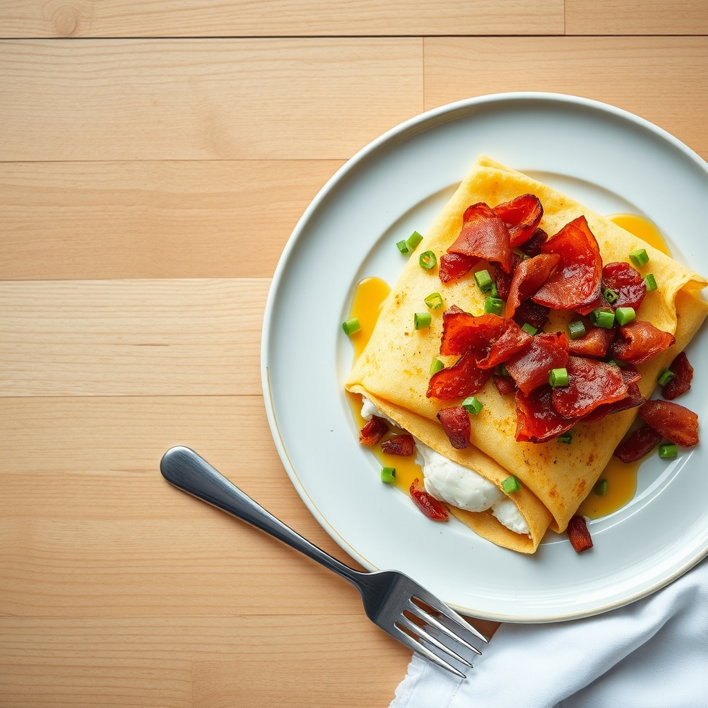 Crêpes à la ricotta et sirop d’érable, garnies de bacon croustillant
