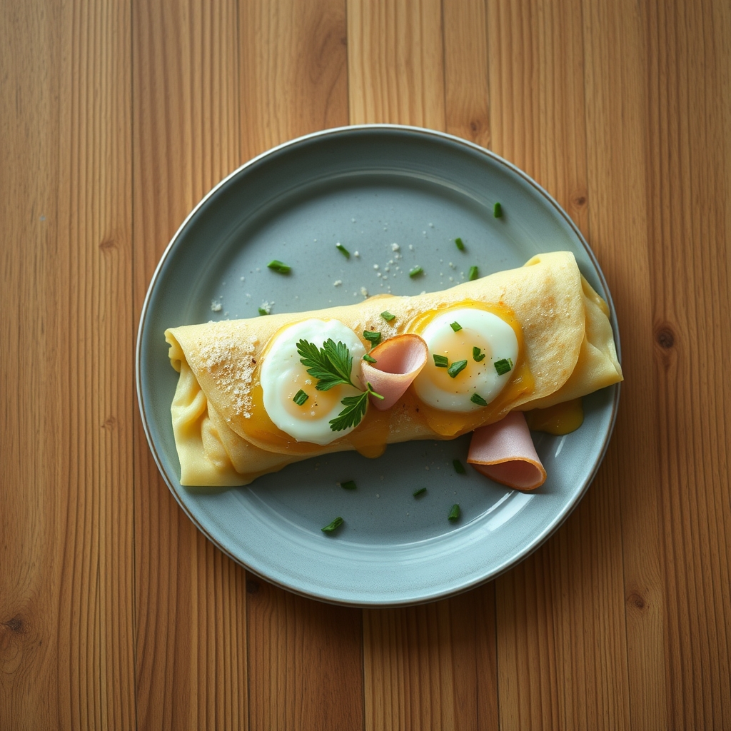Crêpes aux oeufs et jambon