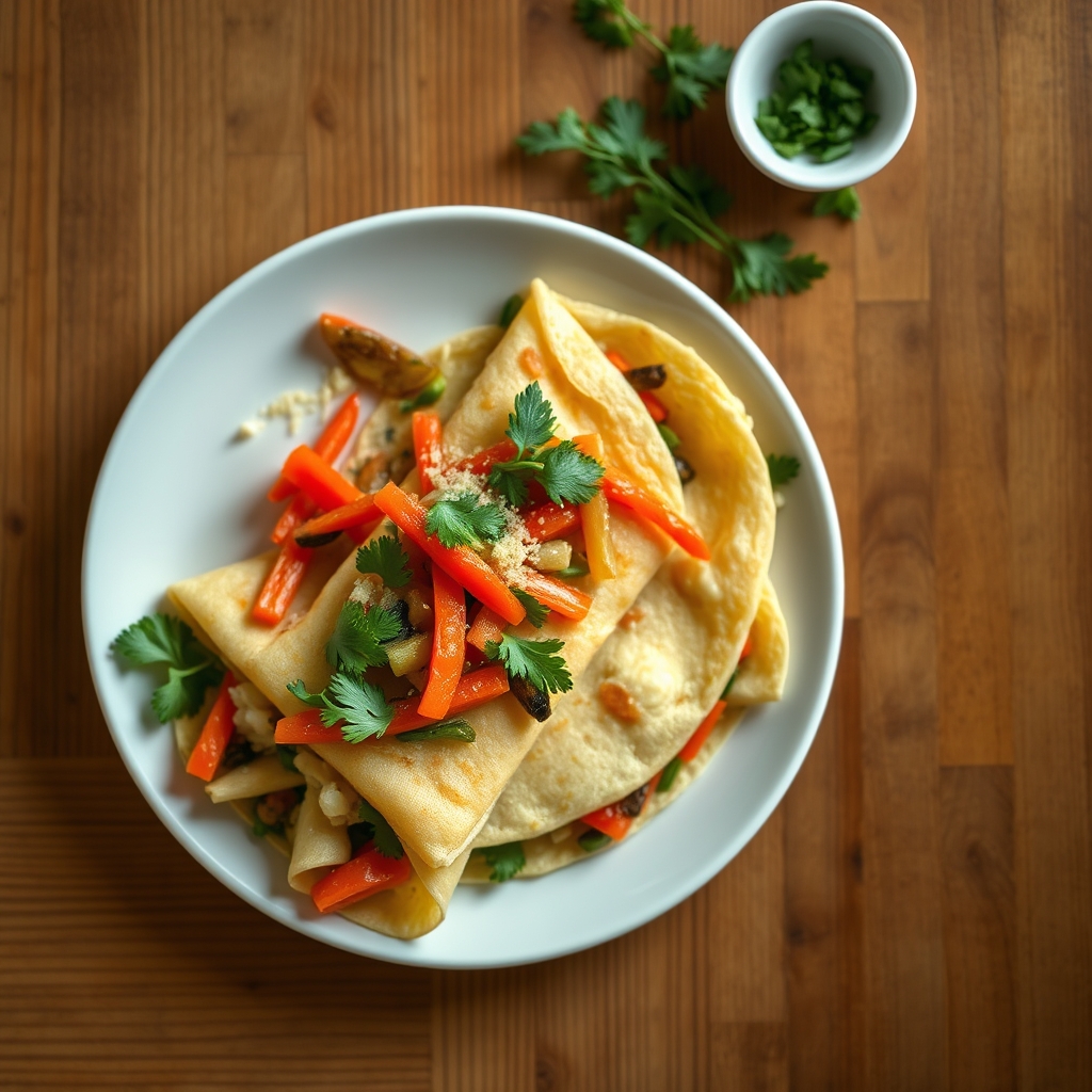 Crêpes aux œufs et aux légumes