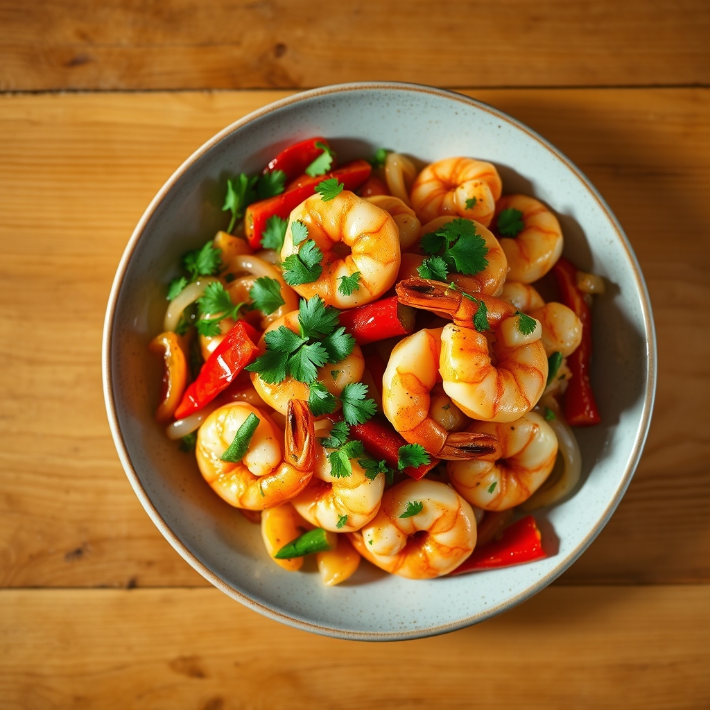 Crevettes sautées au citron vert et oignons