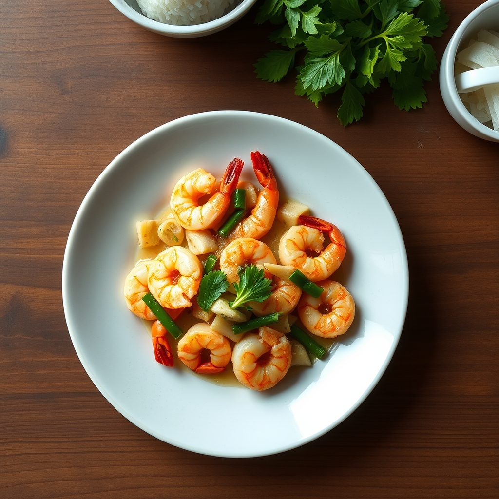 Crevettes sautées au gingembre