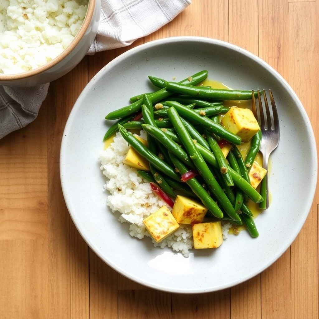 Curry vert de tofu et haricots verts