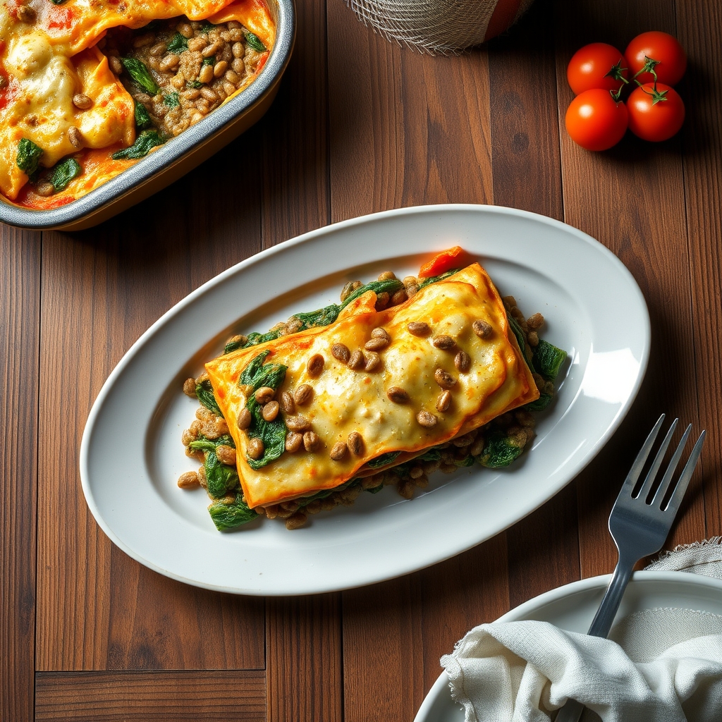 Lasagne aux épinards et lentilles
