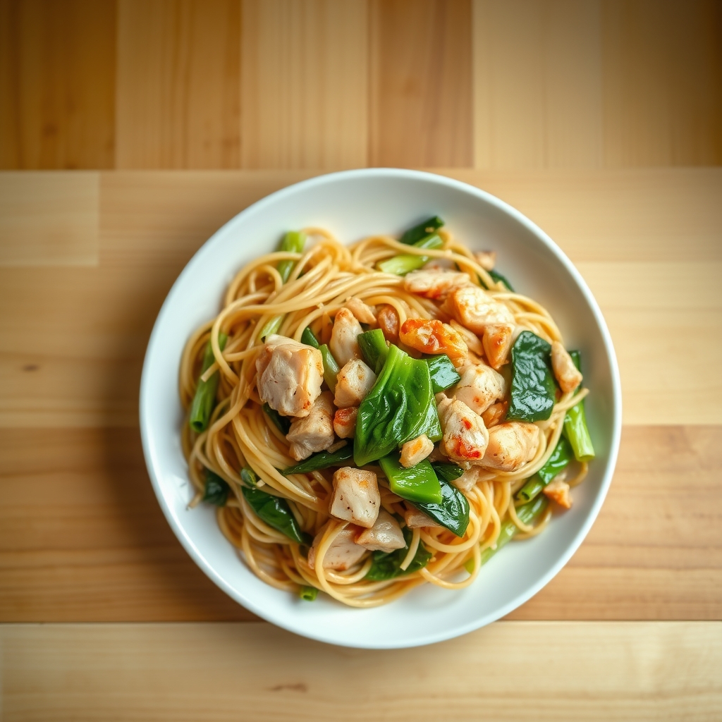 Lo mein au poulet et pak-choï