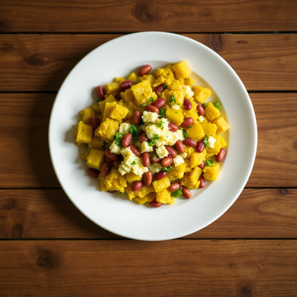 Mangú au fromage et haricots