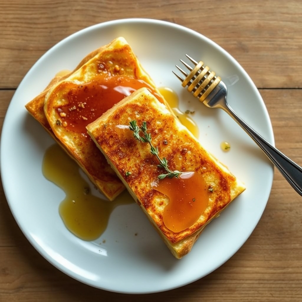 Pain doré à la cannelle et miel de thym sur crêpes grecques