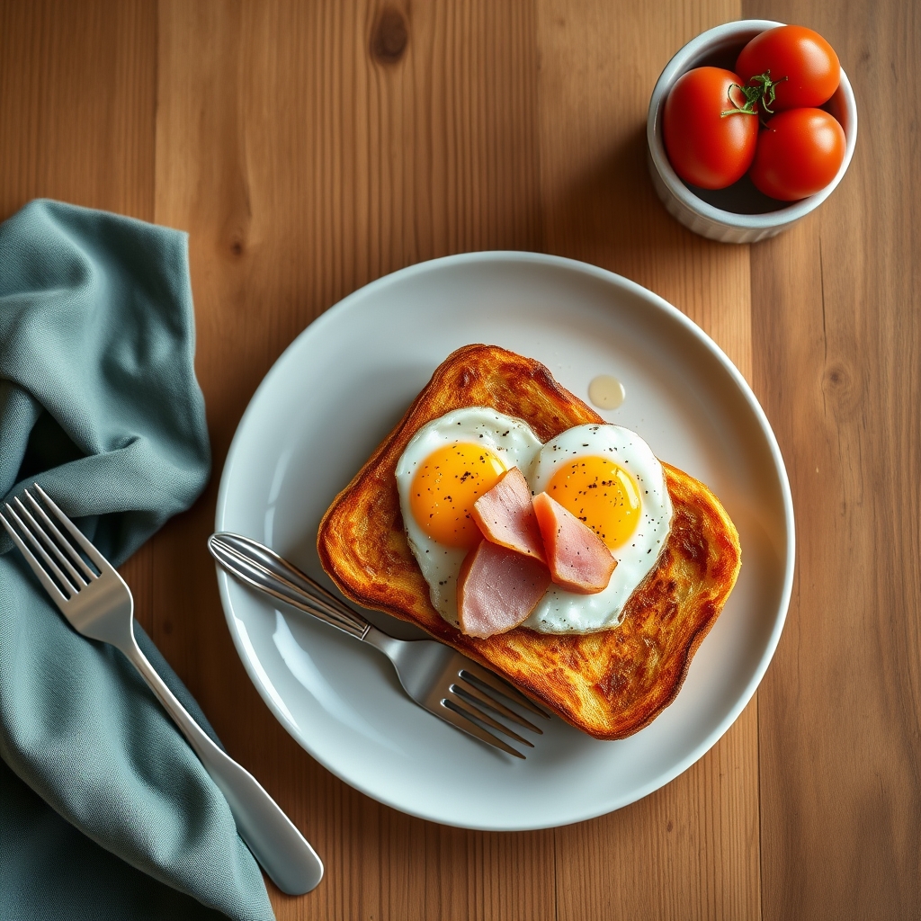 Pain doré aux oeufs et jambon