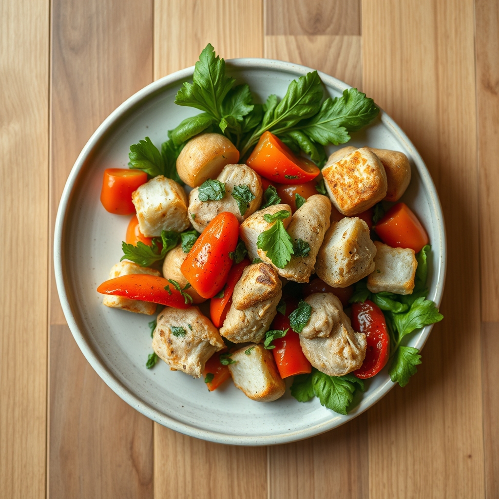 Panzanella au poulet et poivrons