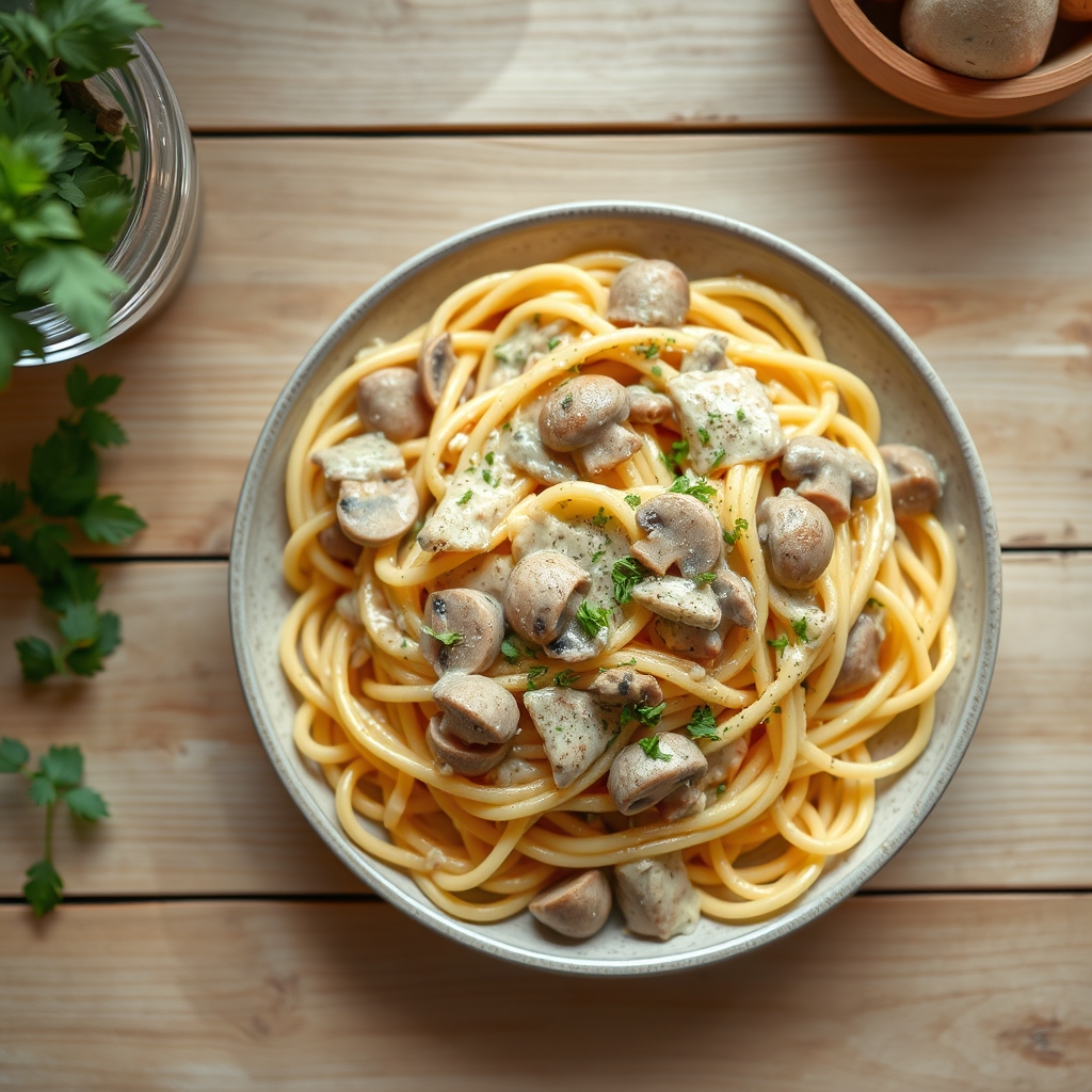 Pâtes au jambon et aux champignons
