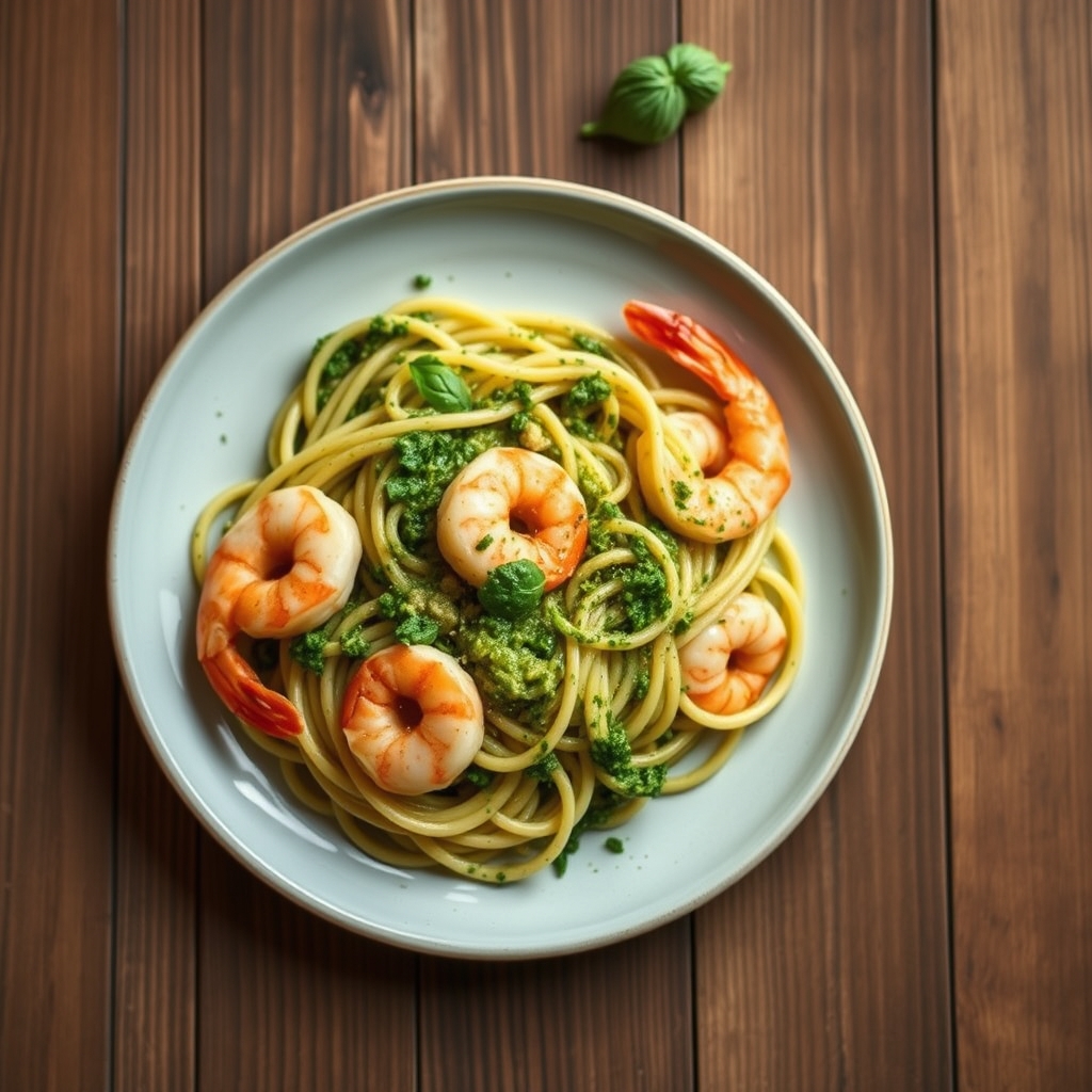 Pâtes au pesto et aux crevettes