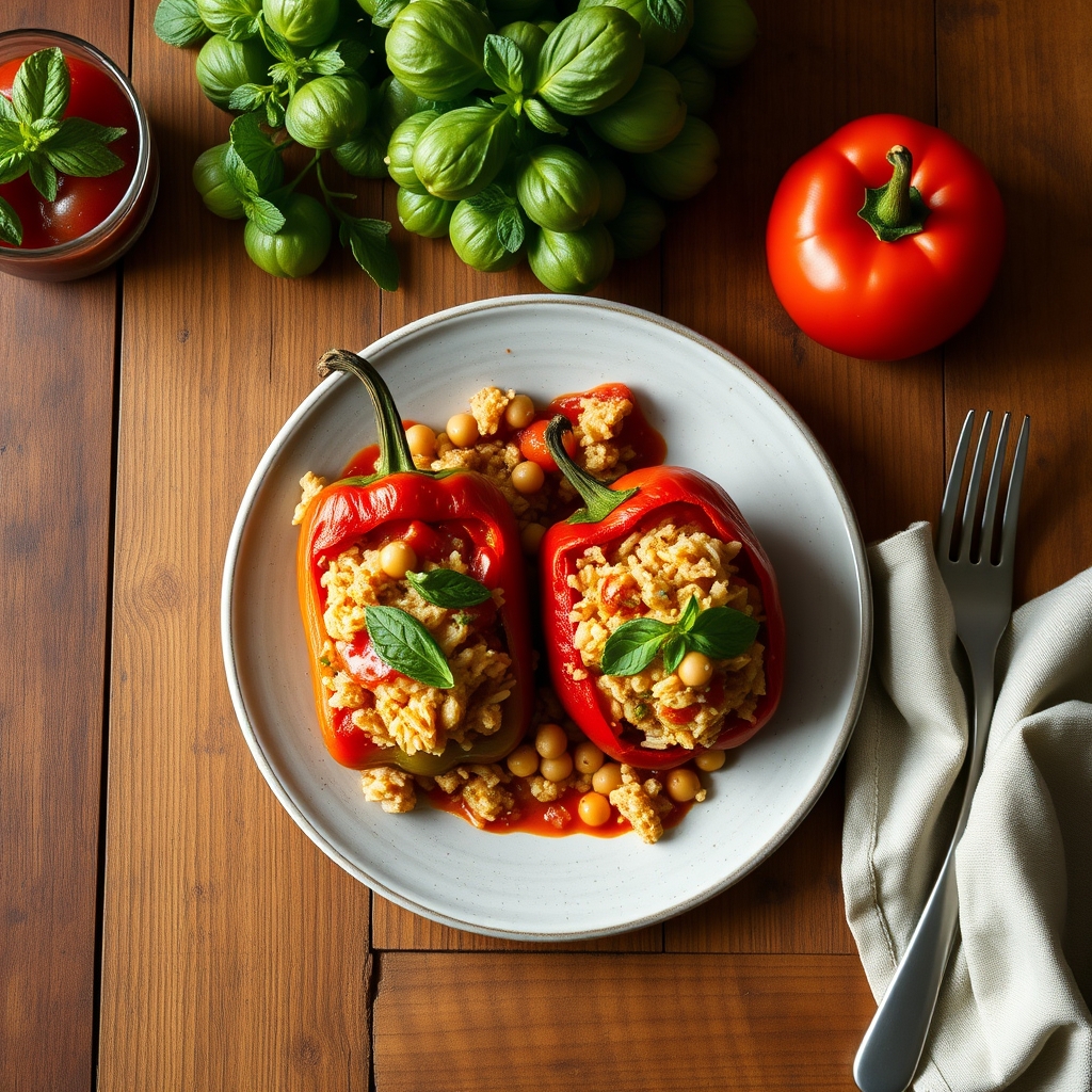 Poivrons farcis au riz et pois chiches
