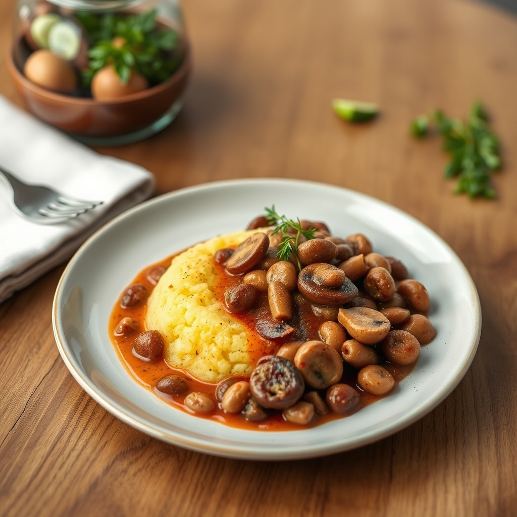 Polenta aux haricots et champignons