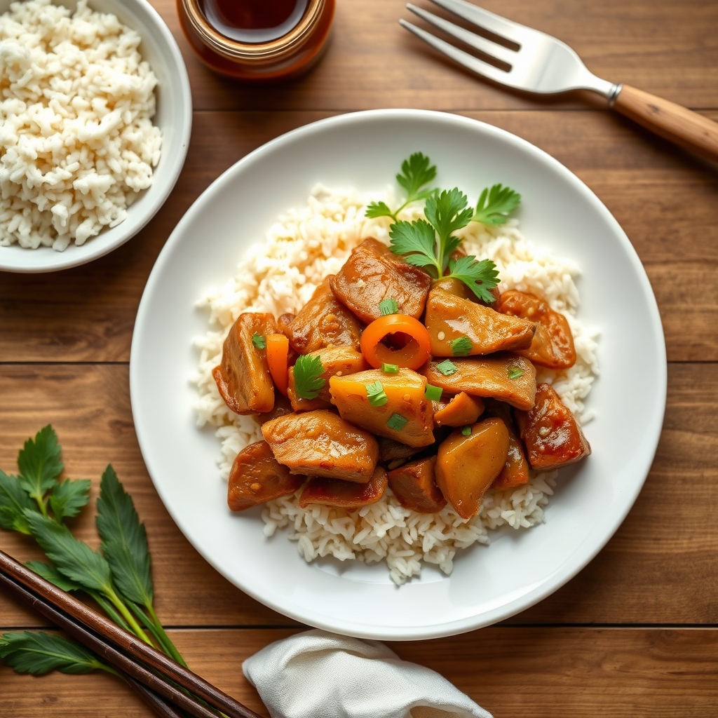 Porc au gingembre et riz