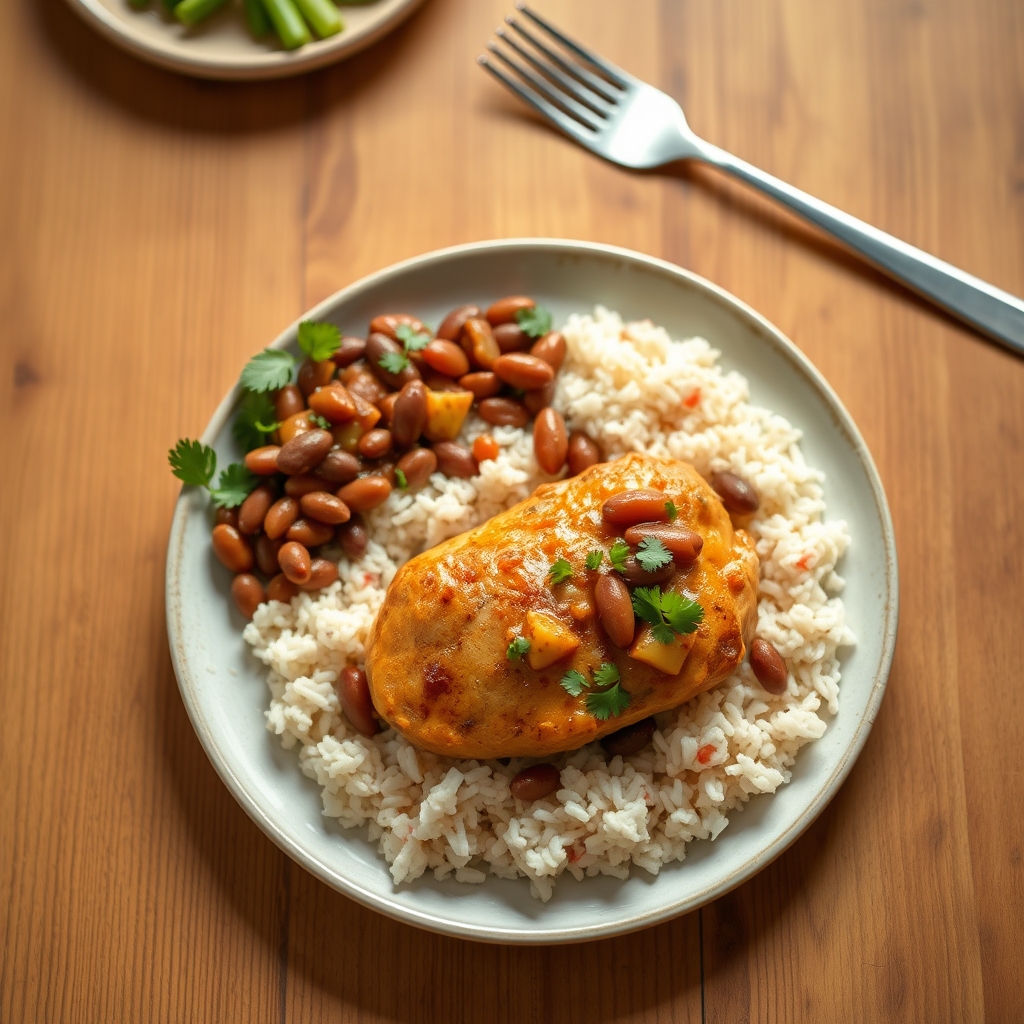 Poulet à la vénézuélienne riz et haricots