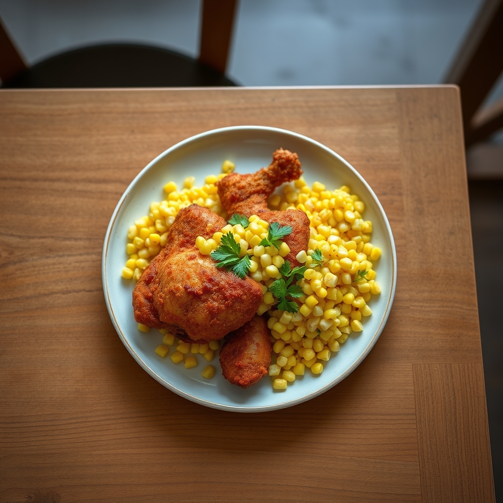 Poulet frit avec salade de maïs