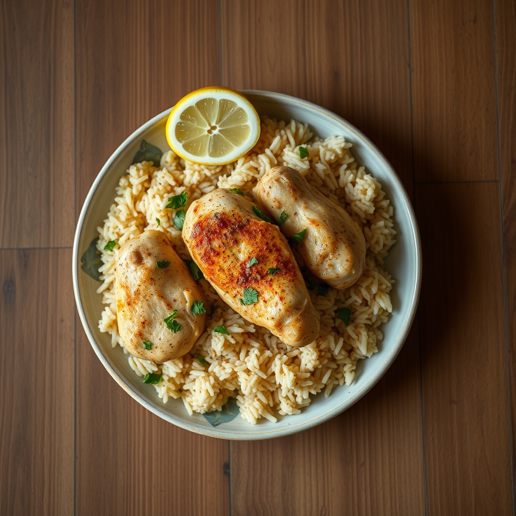 Poulet libanais au citron et riz