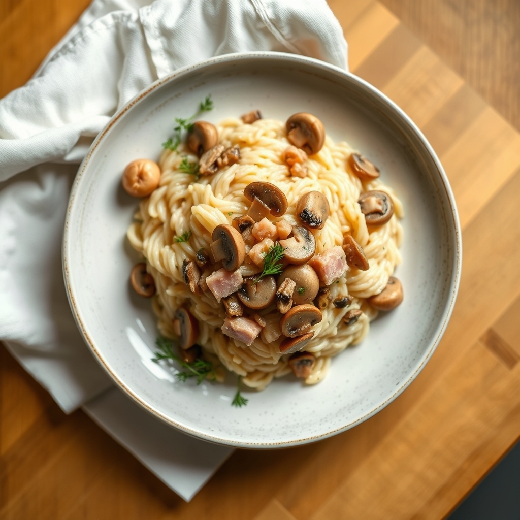 Risotto aux champignons et au jambon