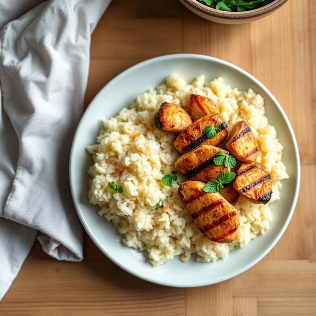 Riz au lait de coco et poulet grillé