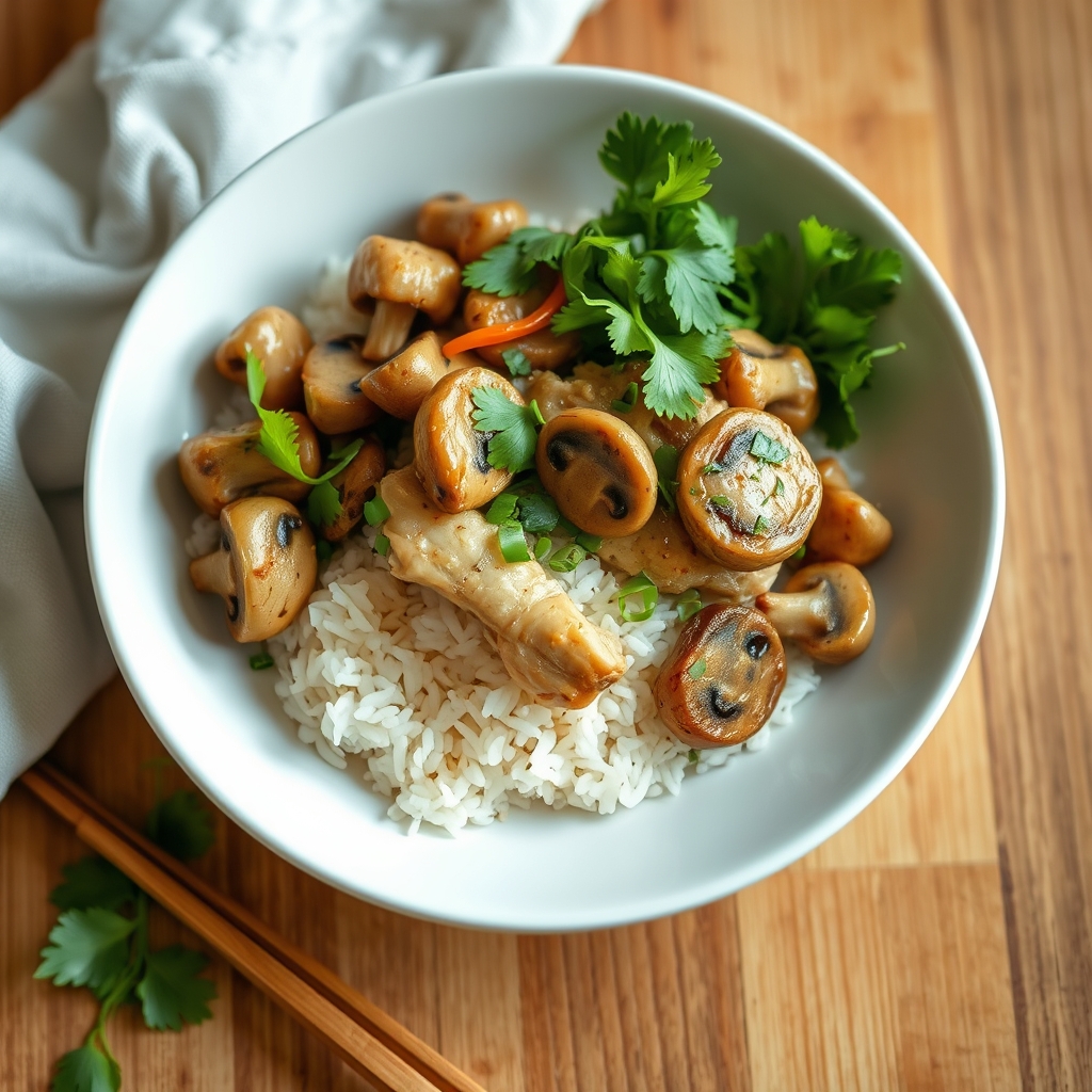 Riz au poulet et champignons