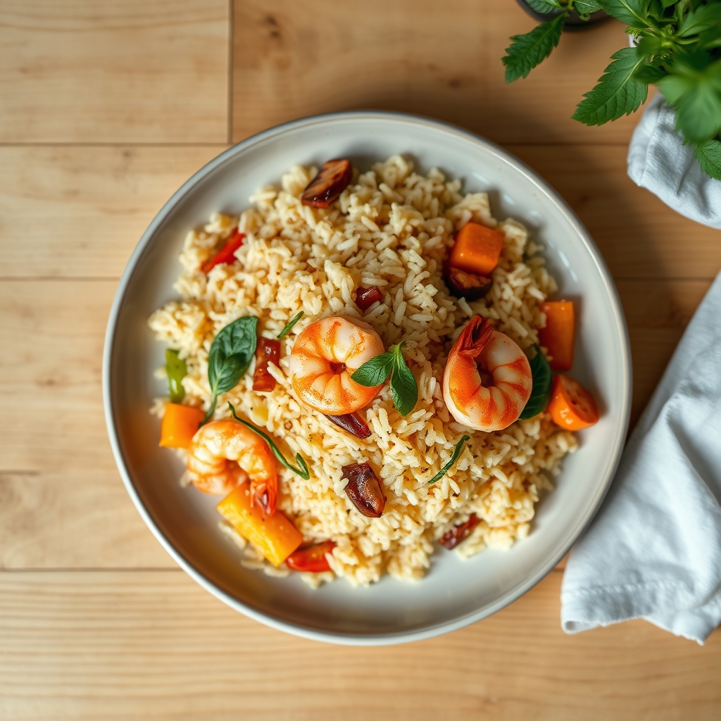 Riz aux crevettes et légumes