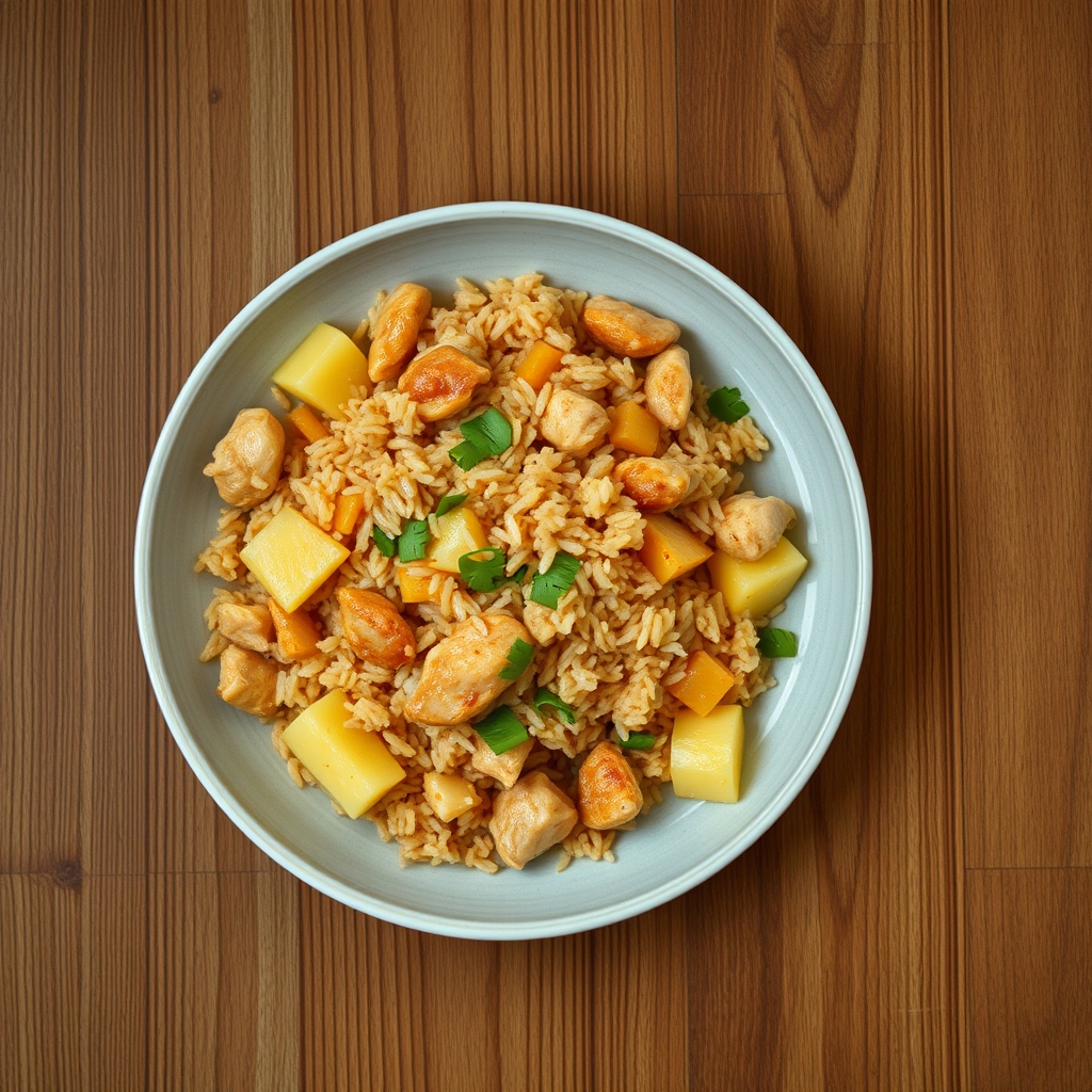 Riz frit au poulet et ananas