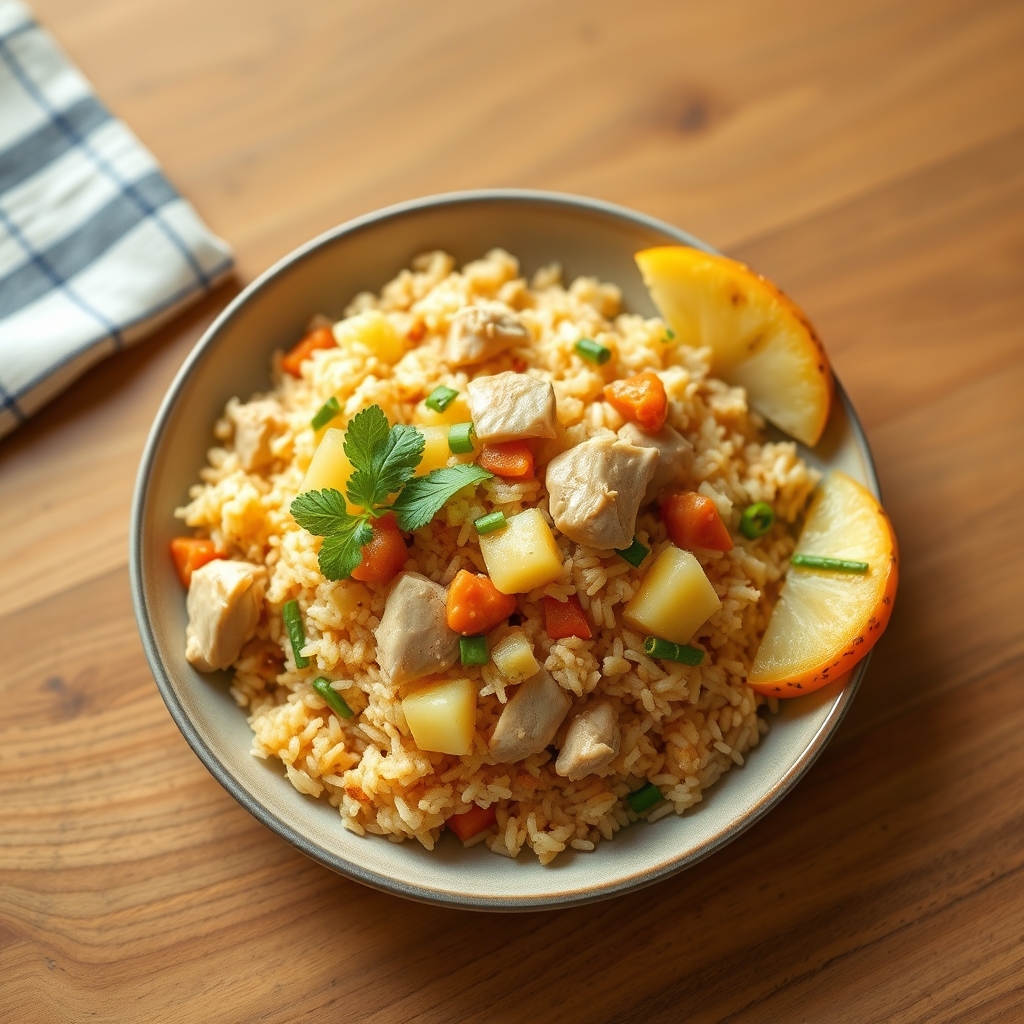 Riz frit thaï au poulet et ananas