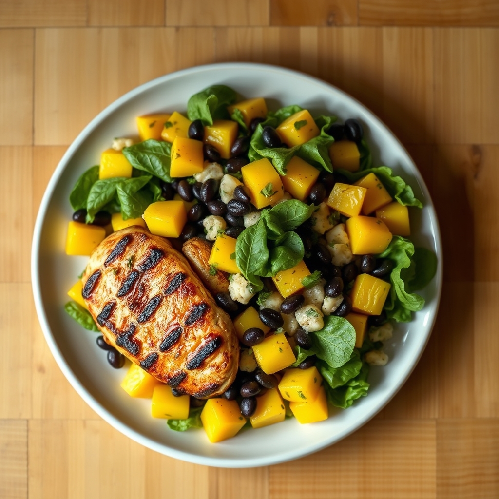 Salade de poulet grillé à la mangue et aux haricots noirs