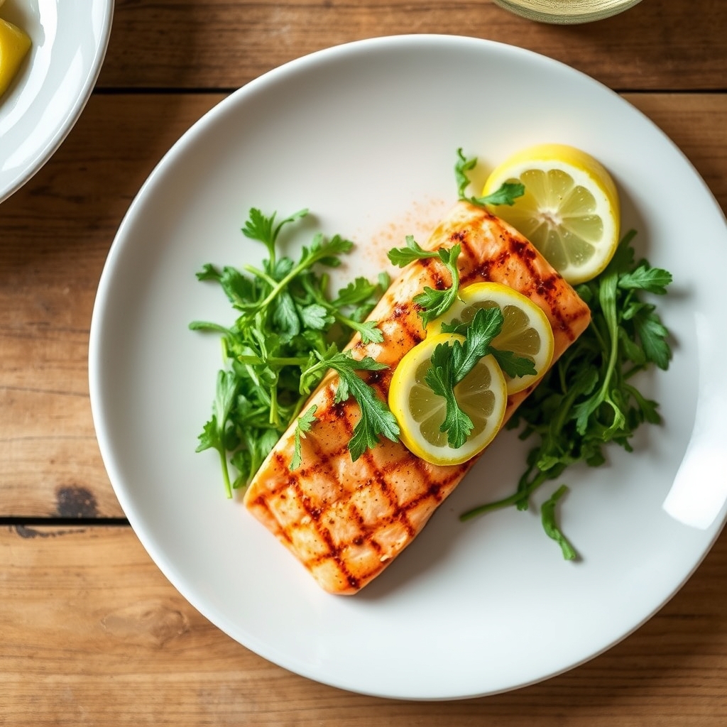 Saumon grillé avec salade de roquette et de citron