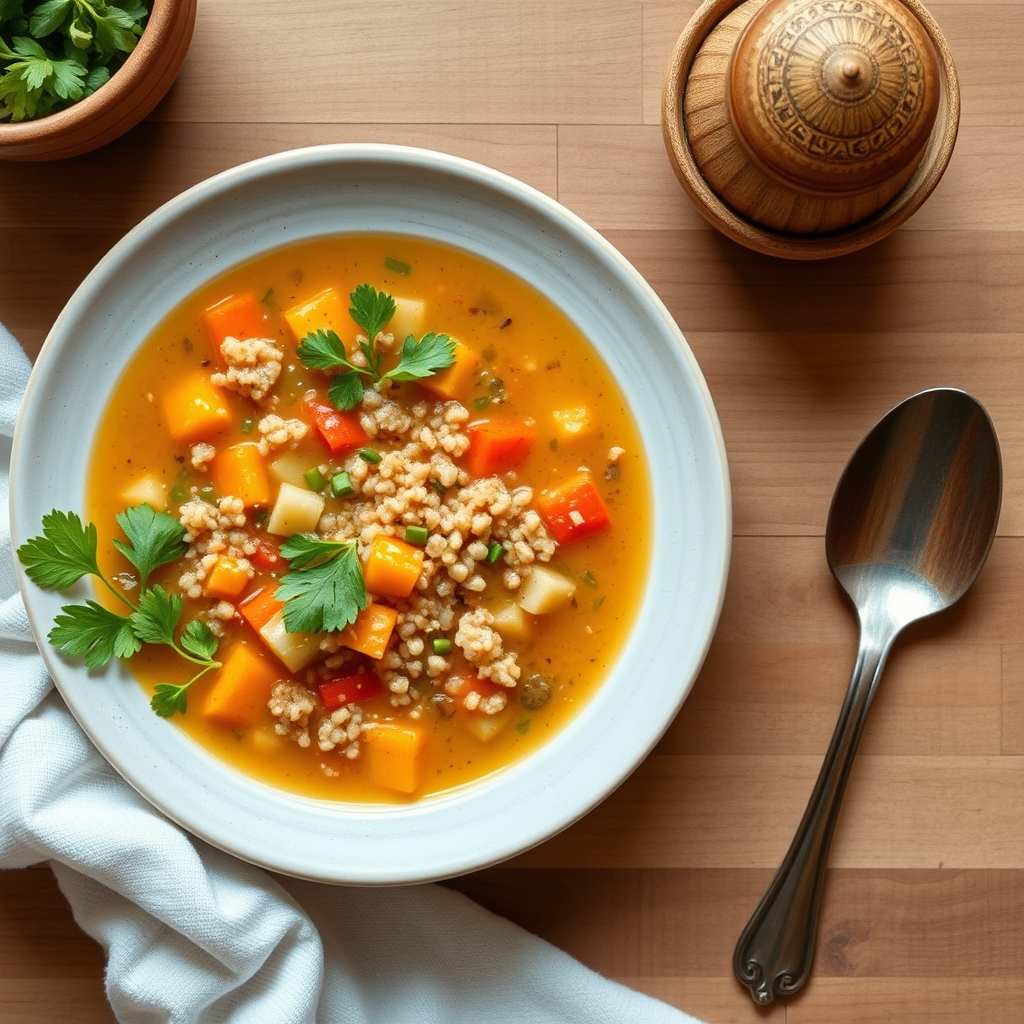 Sopa de quinoa et légumes aux herbes