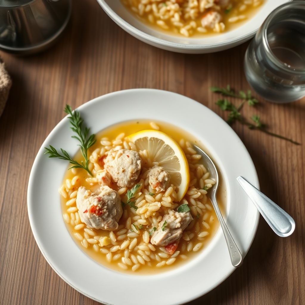 Soupe citronnée à la dinde et orzo