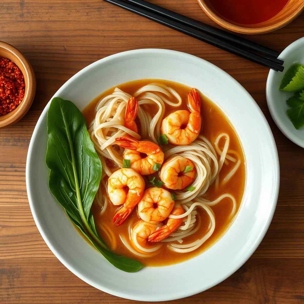 Soupe de crevettes et vermicelles de riz