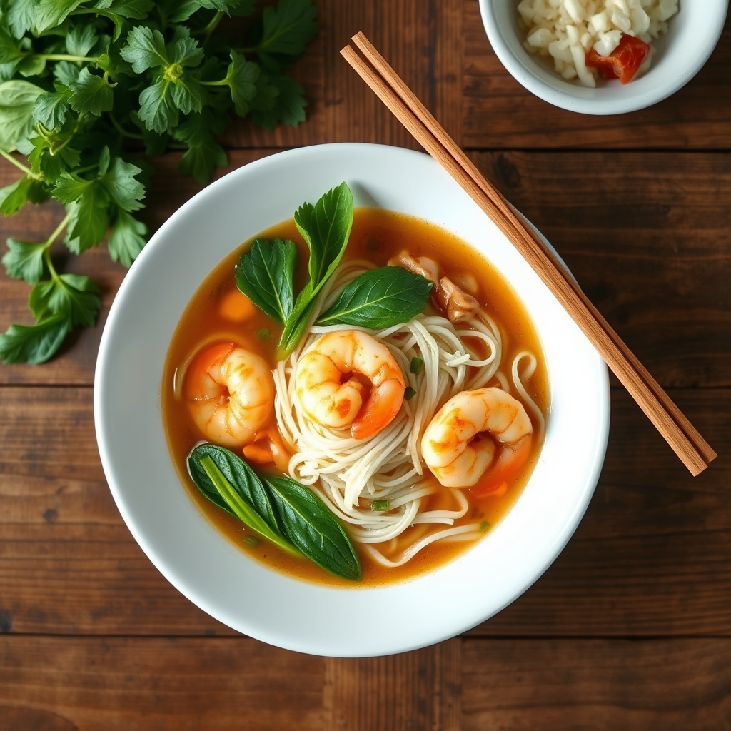 Soupe de crevettes et vermicelles de riz