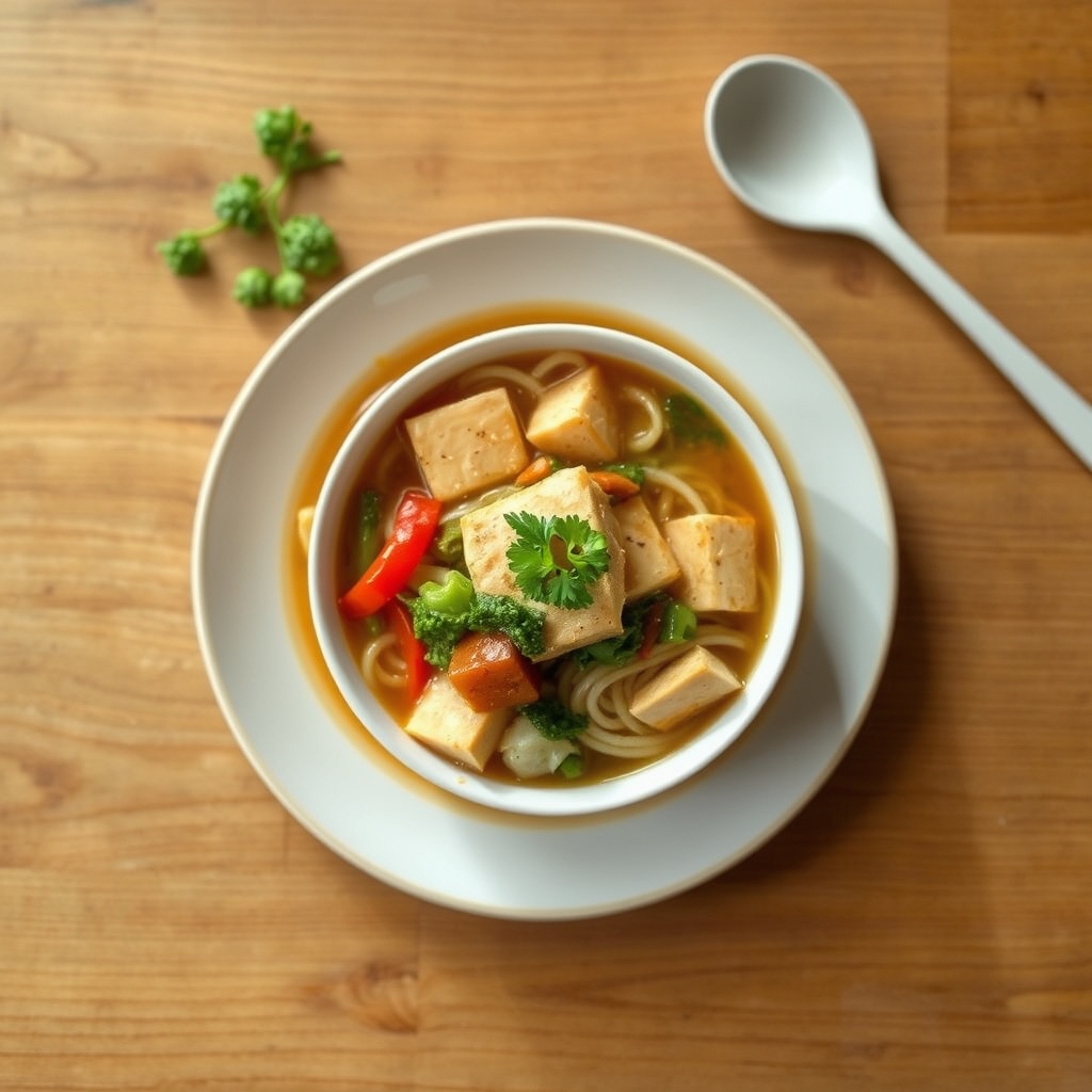 Soupe de nouilles au tofu et légumes