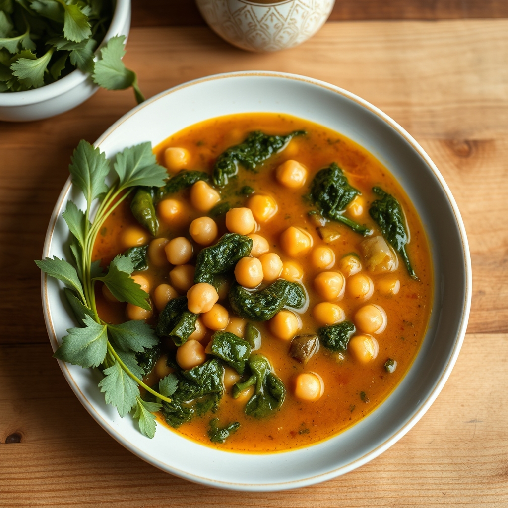 Soupe de pois chiches et épinards à la marocaine
