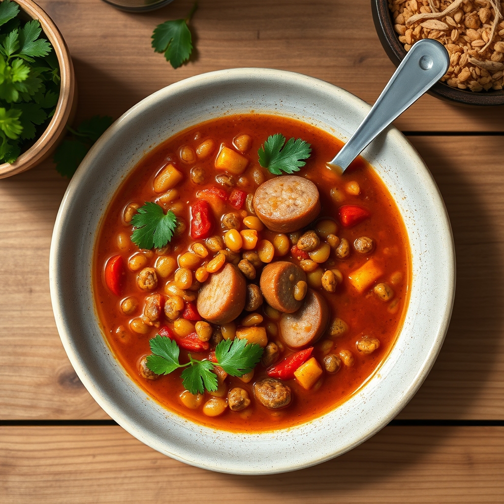 Soupe épicée aux lentilles et saucisse de porc
