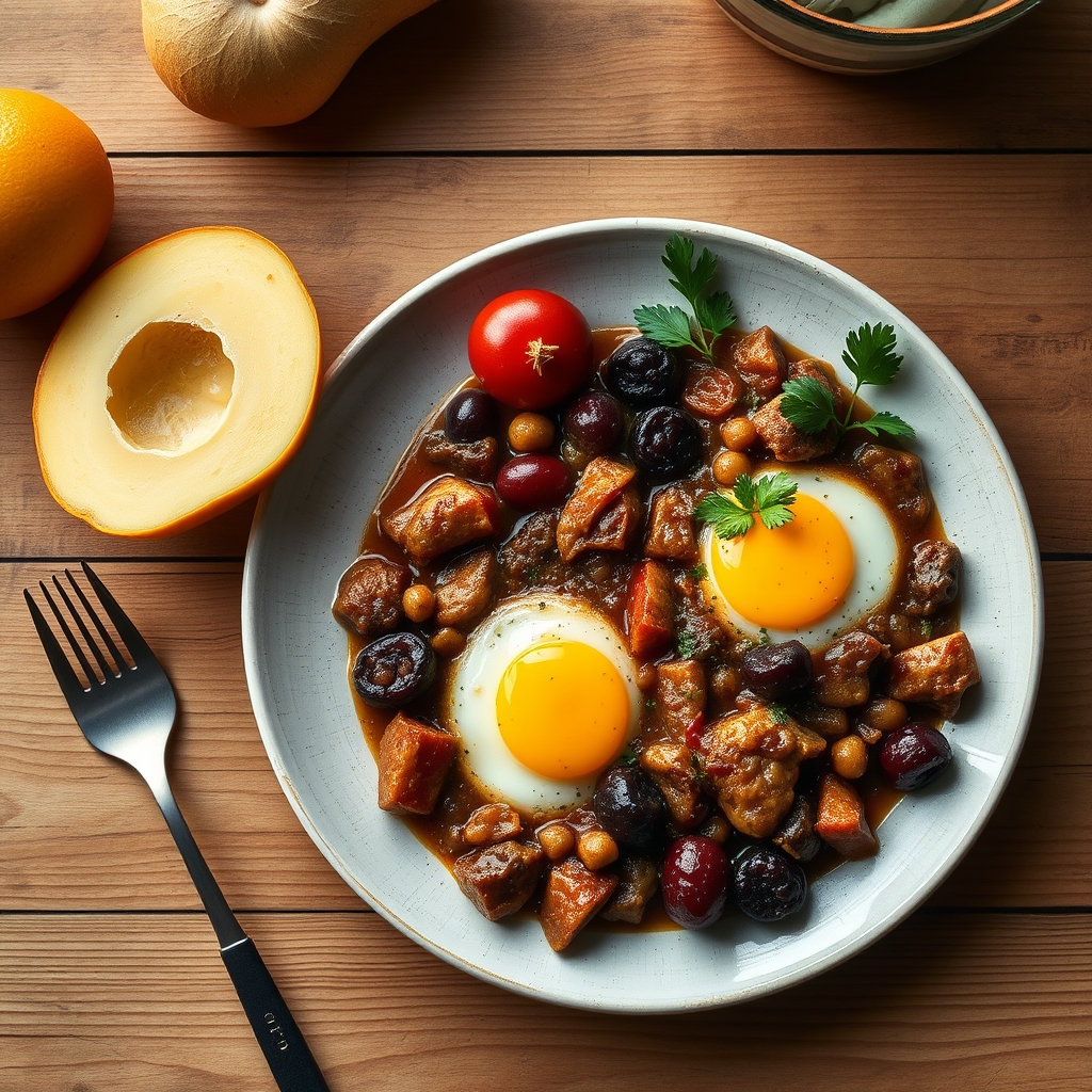 Tajine de dinde aux pruneaux et œufs