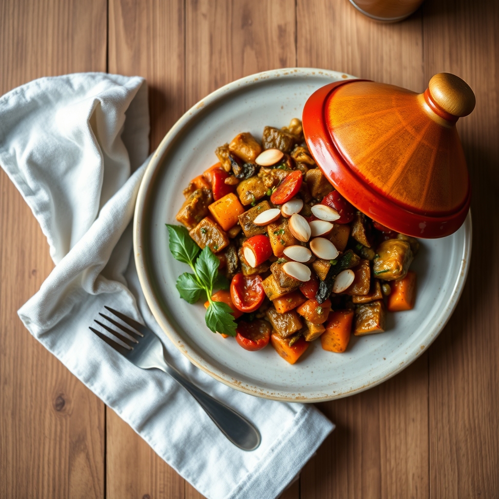 Tajine de légumes aux épices et aux amandes